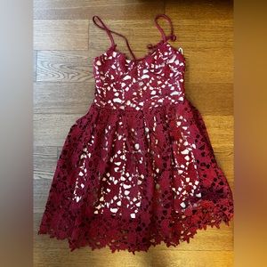 Two sisters red/nude dress with open back